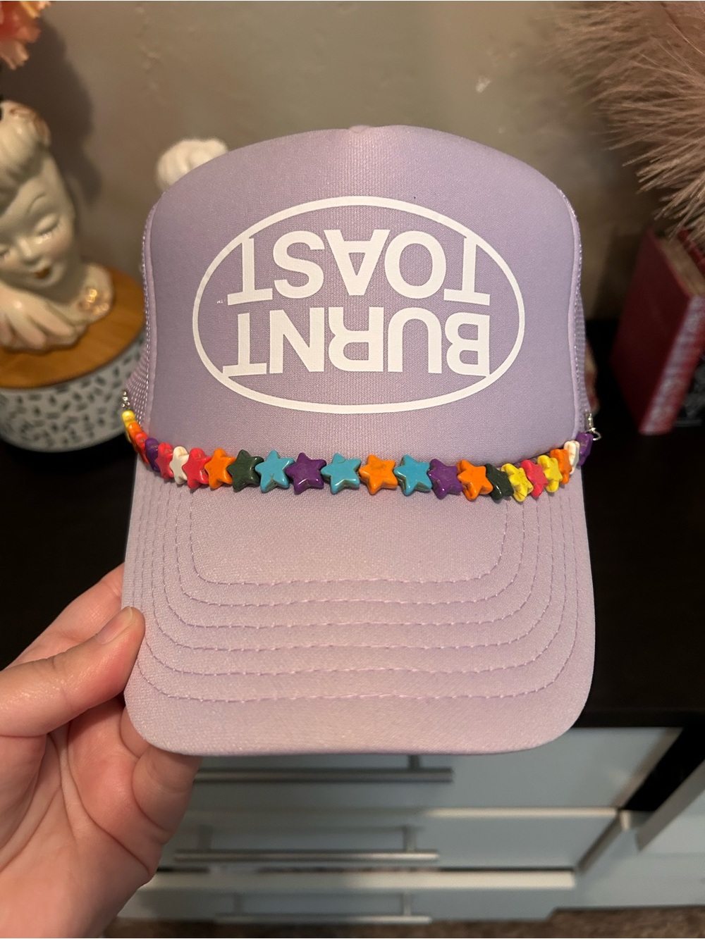 Burnt Toast Lavender Trucker Hat with Colorful Star Chain